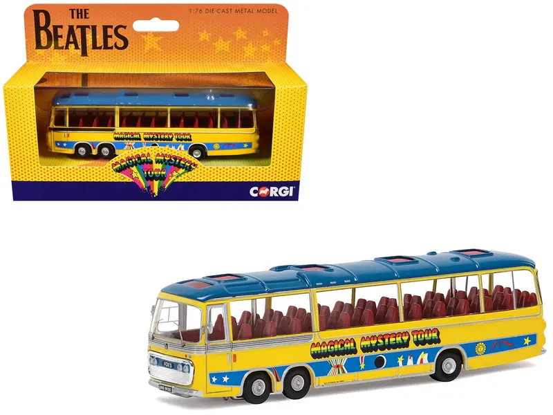 The Beatles "Magical Mystery Tour" Bus Yellow with Blue Top and Graphics Diecast Model Car by Corgi