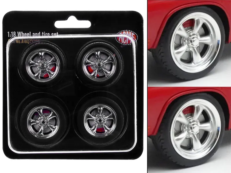 "Torque Thrust" Wheel and Tire Set of 4 pieces from "1967 Chevrolet C-10 Custom Pickup Truck" for 1/18 Scale Models by ACME