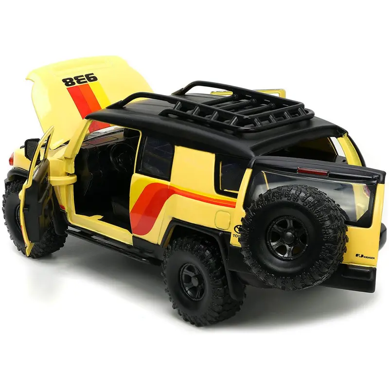 Toyota FJ Cruiser #938 Cream with Matt Black Top with Roof Rack and Stripes "KC Hilites" with Extra Wheels "Just Trucks" Series 1/24 Diecast Model Car by Jada