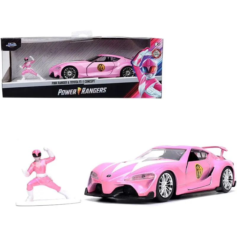 Toyota FT-1 Concept Pink Metallic and Pink Ranger Diecast Figurine "Power Rangers" "Hollywood Rides" Series 1/32 Diecast Model Car by Jada