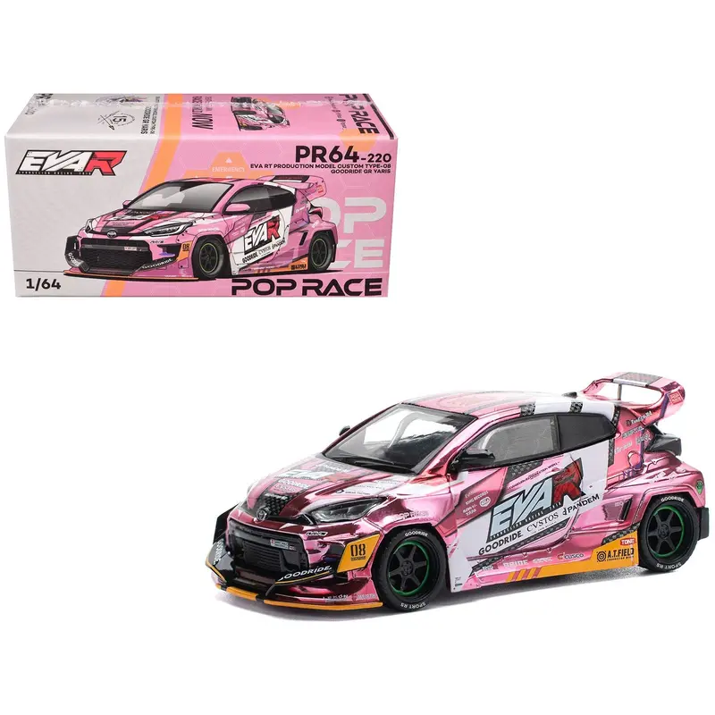 Toyota Goodride GR Yaris RHD (Right Hand Drive) "EVA RT Production Model-08" Pink Metallic with Graphics 1/64 Diecast Model Car by Pop Race