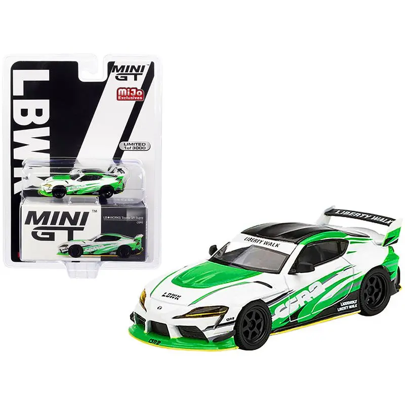 Toyota GR Supra CSR2 LB WORKS RHD (Right Hand Drive) White and Bright Green with Black Top Limited Edition to 3000 pieces Worldwide 1/64 Diecast Model Car by True Scale Miniatures