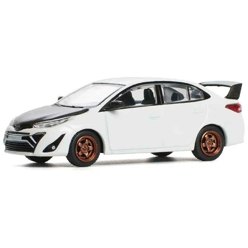 Toyota GR Vios White with Carbon Hood 1/64 Diecast Model Car by Pop Race