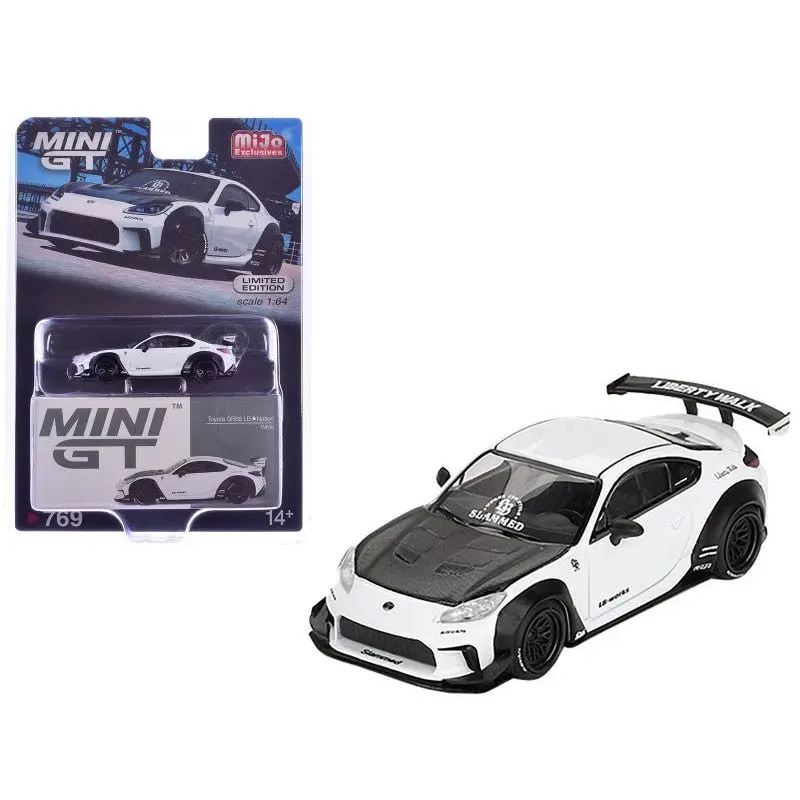 Toyota GR86 "LB-Nation - Liberty Walk" White with Carbon Hood Limited Edition 1/64 Diecast Model Car by Mini GT
