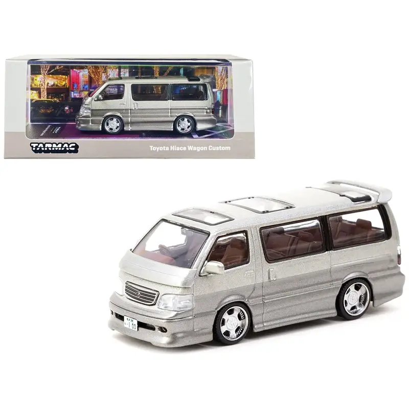 Toyota Hiace Wagon Custom Van RHD (Right Hand Drive) Silver and Light Brown Metallic "Road64" Series 1/64 Diecast Model Car by Tarmac Works
