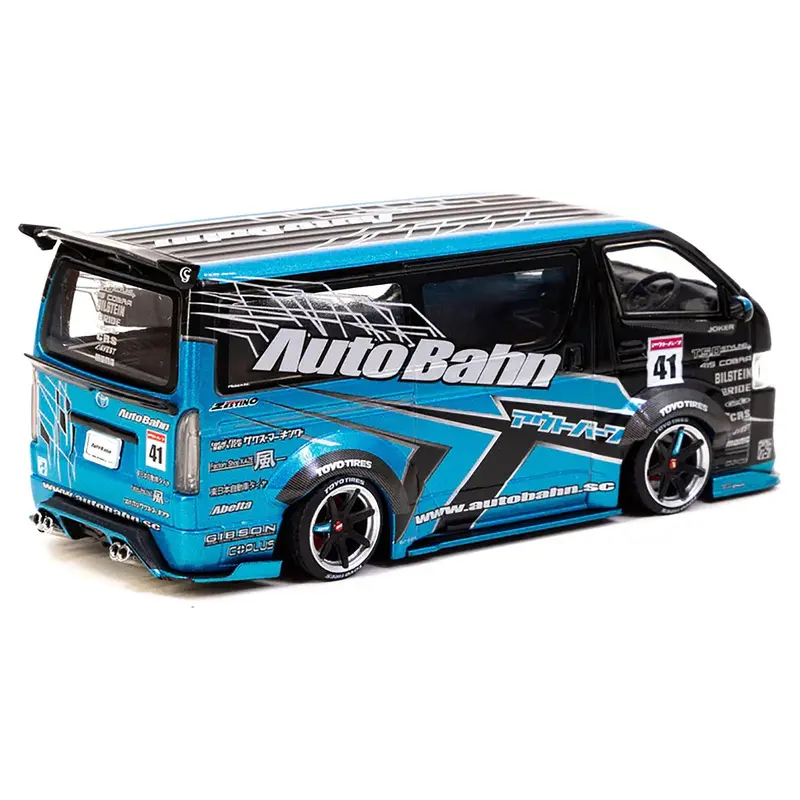 Toyota Hiace Widebody Van RHD (Right Hand Drive) "AutoBahn" Blue Metallic and Black with Graphics "Hobby43" Series 1/43 Diecast Model Car by Tarmac Works