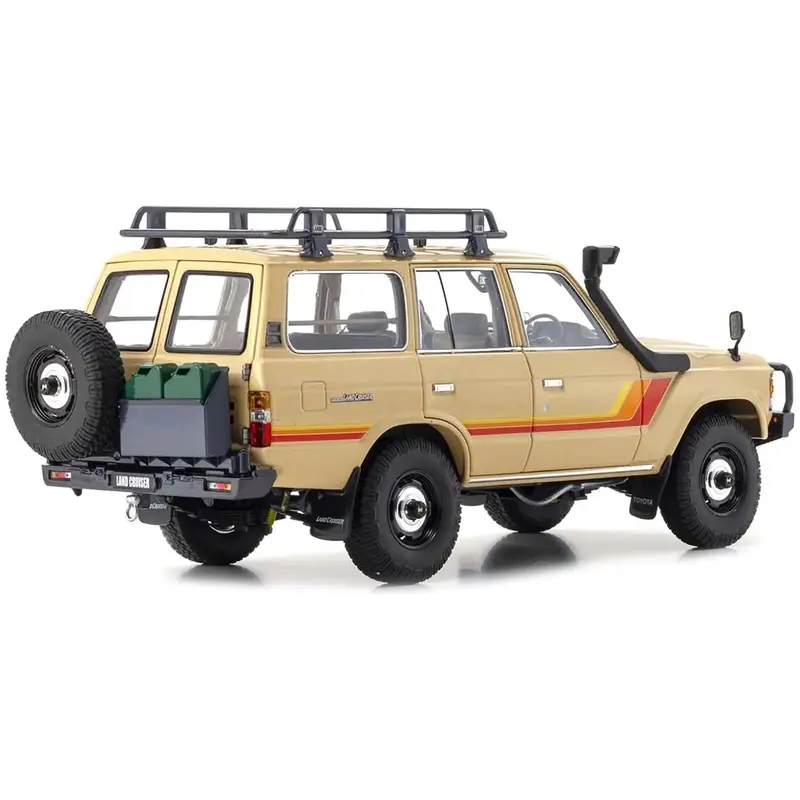 Toyota Land Cruiser 60 RHD (Right Hand Drive) Beige with Stripes and Roof Rack with Accessories 1/18 Diecast Model Car by Kyosho