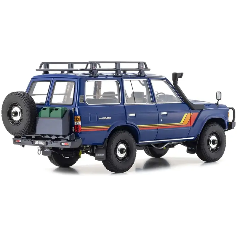 Toyota Land Cruiser 60 RHD (Right Hand Drive) Blue with Stripes and Roof Rack with Accessories 1/18 Diecast Model Car by Kyosho