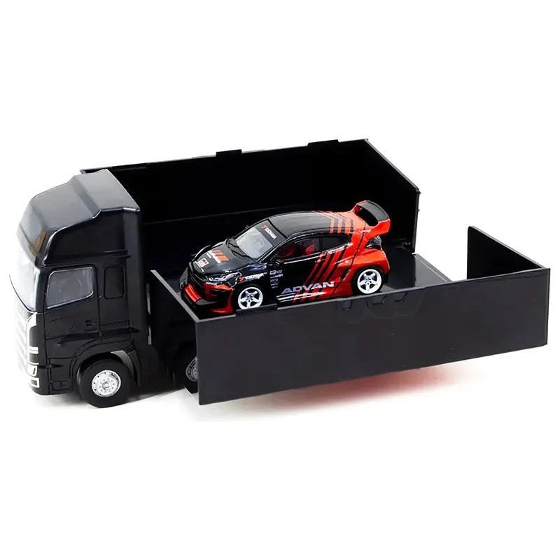 Toyota "Pandem" Yaris RHD (Right Hand Drive) Red and Black "Advan" Livery with Plastic Transporter Packaging "Advan" 1/64 Diecast Model Car by Tarmac Works