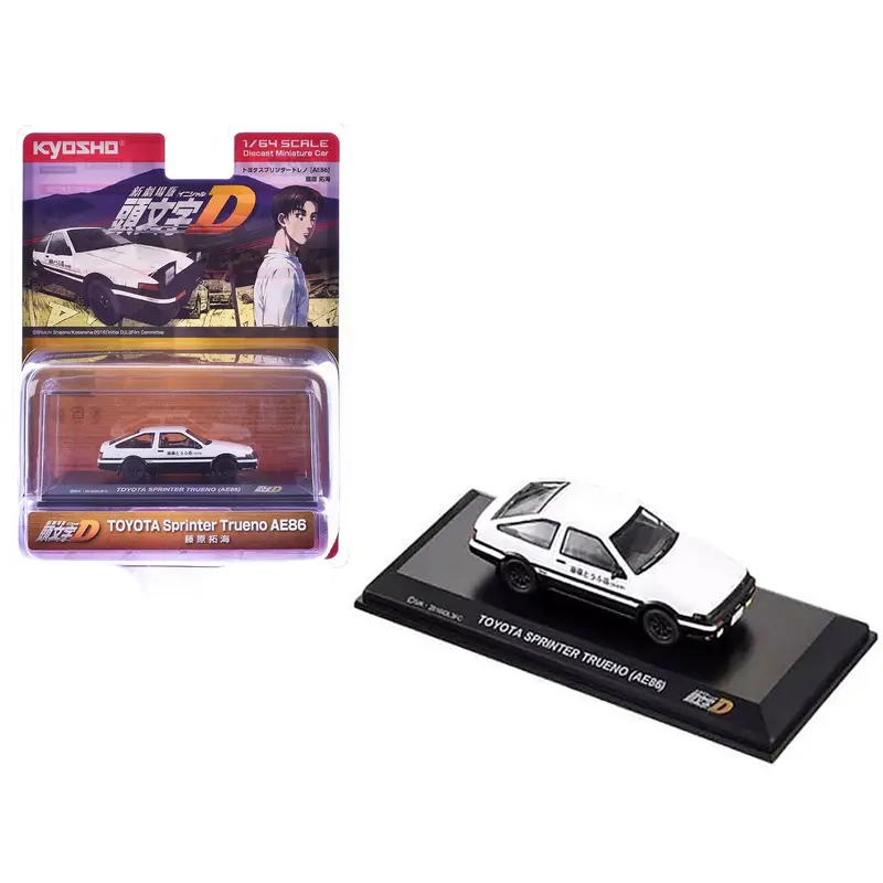 Toyota Sprinter Trueno (AE86) RHD (Right Hand Drive) White and Black with Graphics "Initial D" Manga 1/64 Diecast Model Car by Kyosho