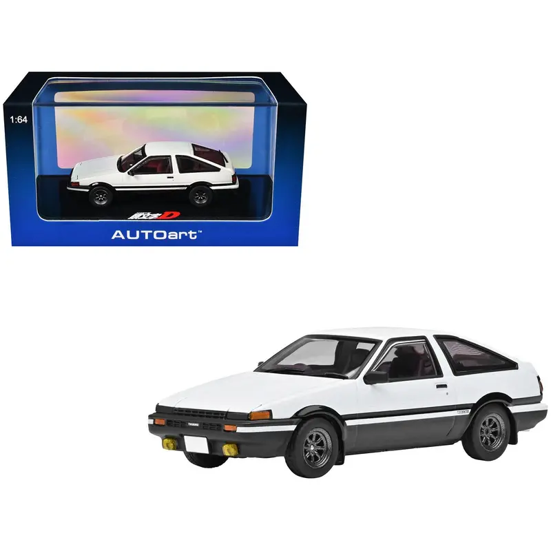 Toyota Sprinter Trueno (AE86) RHD (Right Hand Drive) White with Graphics "Initial D" (1998-2021) TV Series 1/64 Diecast Model Car by Autoart