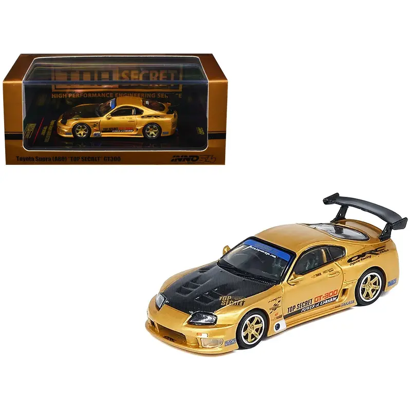 Toyota Supra (A80) "Top Secret" GT300 RHD (Right Hand Drive) Gold Metallic with Carbon Hood 1/64 Diecast Model Car by Inno Models