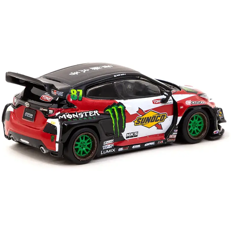 Toyota Yaris #87 Red and White with Black Top and Graphics "Monster Energy - Pandem Drift Car" "Hobby64" Series 1/64 Diecast Model Car by Tarmac Works