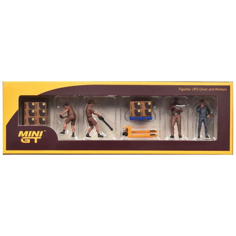 "UPS Driver and Workers" 7 Piece Figure Set for 1/64 Scale Models by Mini GT