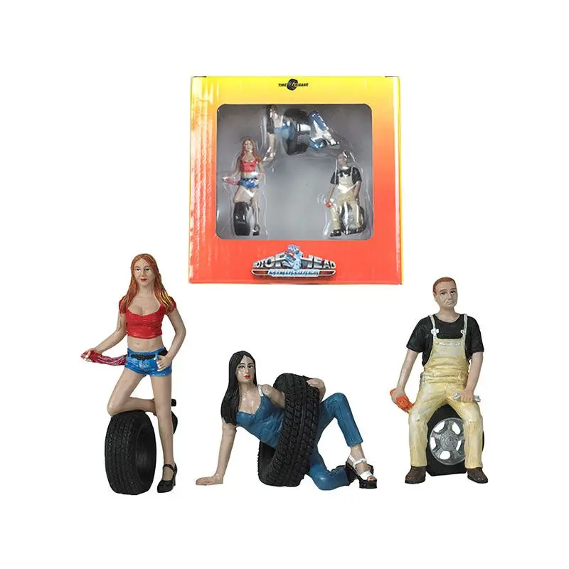 Val, Andie and Derek Tire Brigade 3 piece Figurine Set 1/24 by Motorhead Miniatures