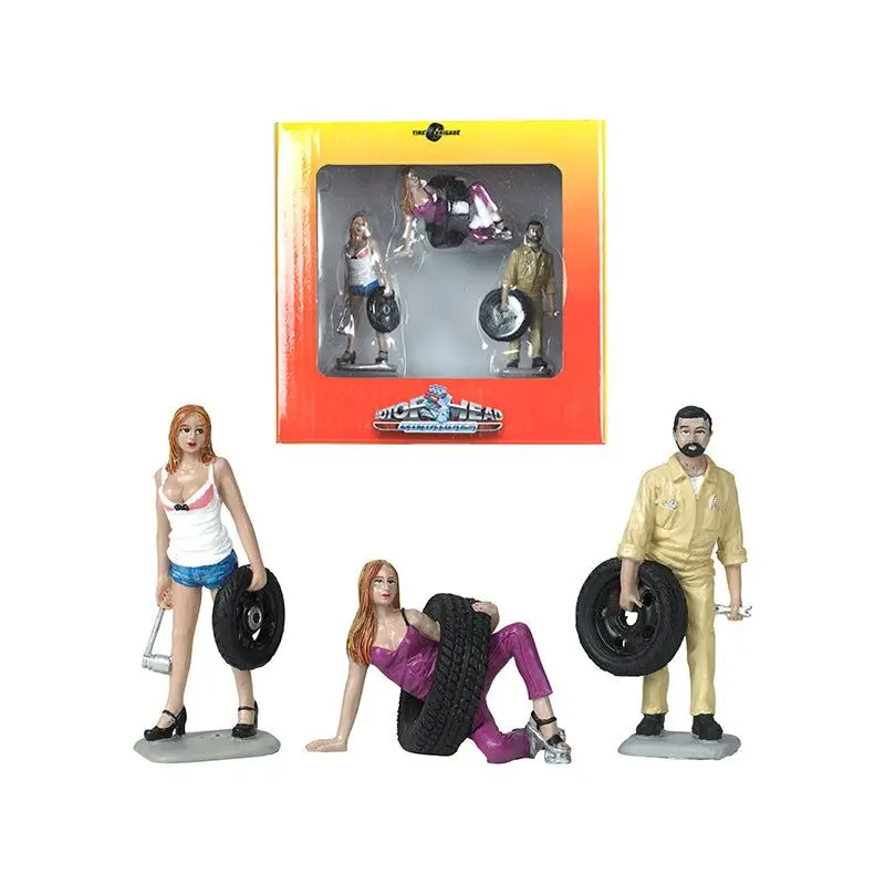 Val, Meg and Gary Tire Brigade 3 piece Figurine Set 1/24 by Motorhead Miniatures
