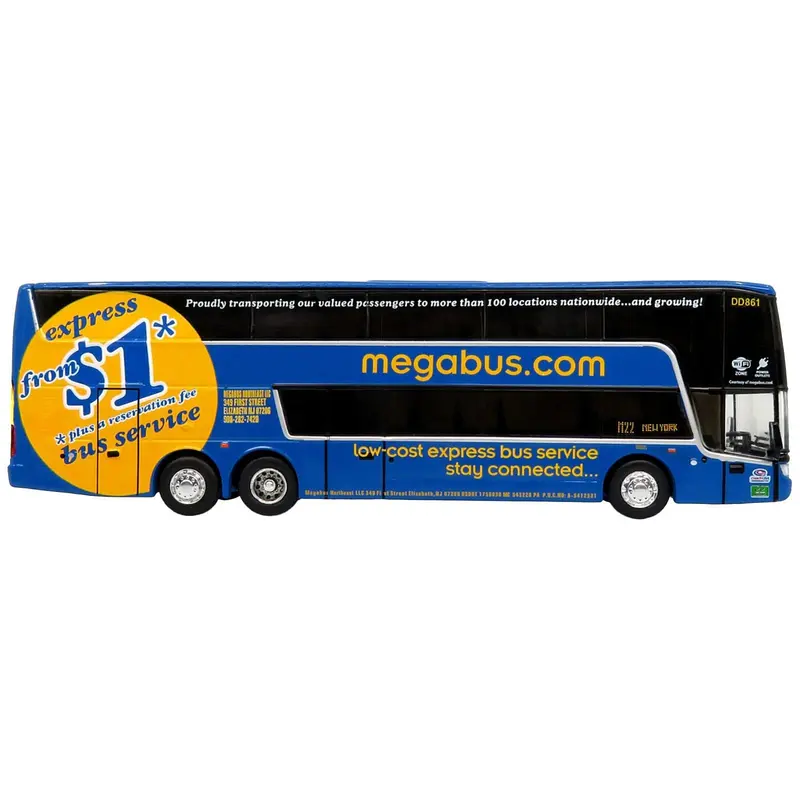 Van Hool TDX Double Decker Coach Bus "Megabus" "M22 Boston to New York" "The Bus & Motorcoach Collection" Limited Edition to 504 pieces Worldwide 1/87 (HO) Diecast Model by Iconic Replicas