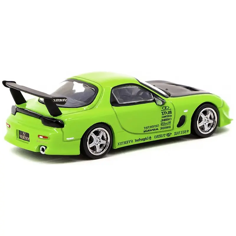 Vertex RX-7 FD3S RHD (Right Hand Drive) Light Green with Matt Black Hood and Graphics "Global64" Series 1/64 Diecast Model Car by Tarmac Works
