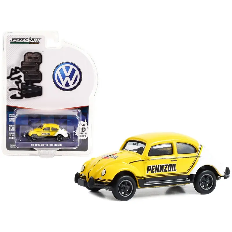 Volkswagen Classic Beetle Yellow and White "Pennzoil Racing" "Club Vee V-Dub" Series 16 1/64 Diecast Model Car by Greenlight