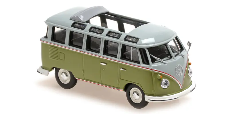 VOLKSWAGEN SAMBA BUS GREEN & GREY 1961 - 1/43 - Minichamps
