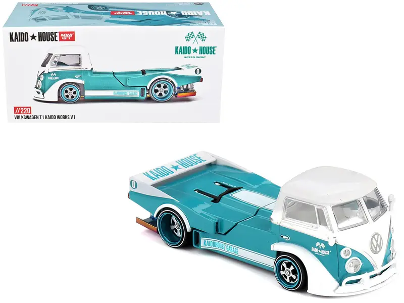 Volkswagen T1 "Kaido Works V1" Truck Turquoise with White Top and Stripes (Designed by Jun Imai) "Kaido House" Special 1/64 Diecast Model Car by Mini GT