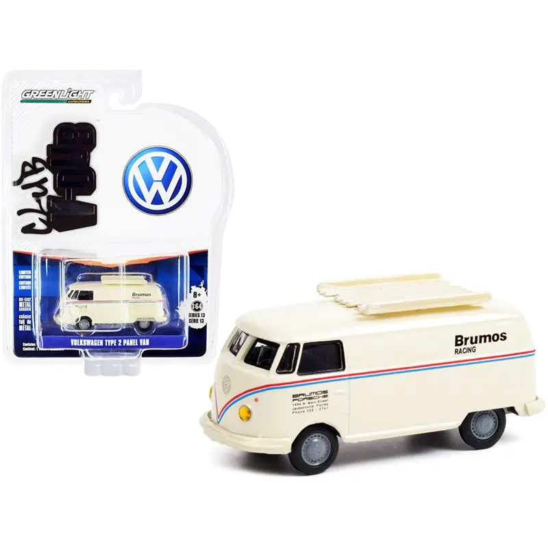 Volkswagen Type 2 Panel Van "Brumos Racing" Cream with Red and Blue Stripes "Club Vee V-Dub" Series 13 1/64 Diecast Model Car by Greenlight