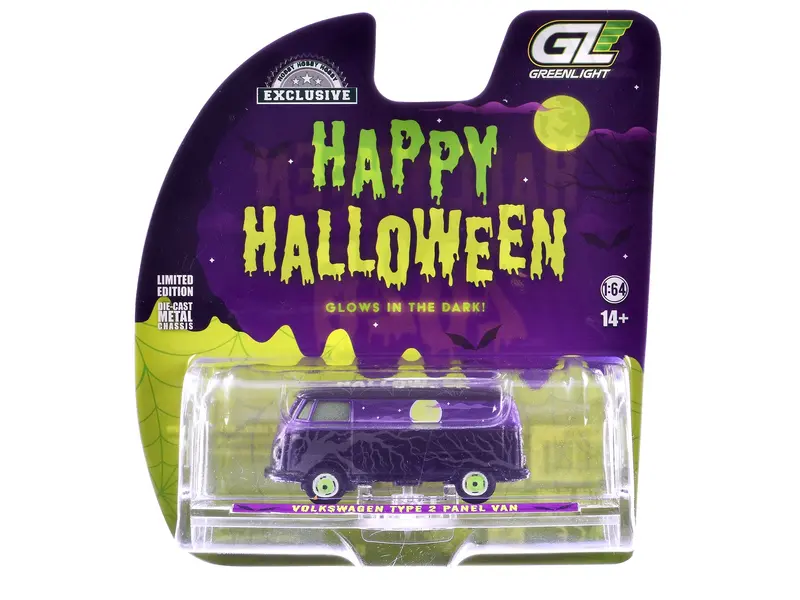 Volkswagen Type 2 Panel Van "Halloween 2025 - Spooky Night" Black and Purple with "Glow in the Dark" Paint "Hobby Exclusive" Series 1/64 Diecast Model Car by Greenlight