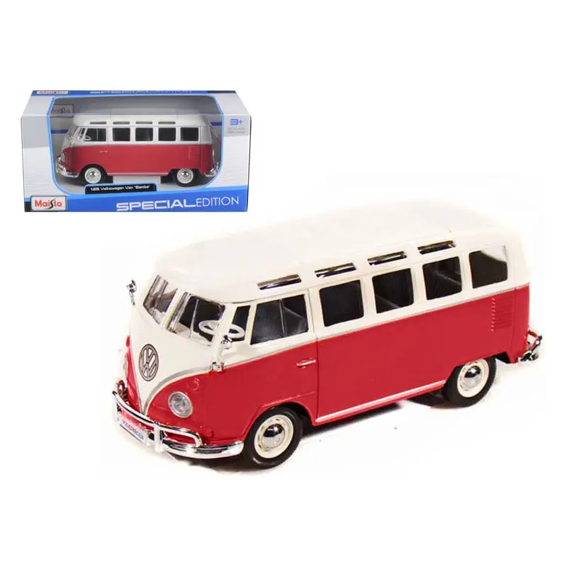 Volkswagen Van Samba Bus Red and White 1/25 Diecast Model by Maisto