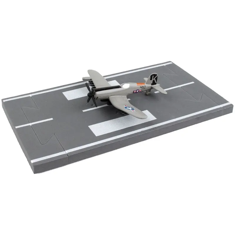 Vought F4U Corsair Fighter Aircraft Gray "United States Navy" with Runway Section Diecast Model Airplane by Runway24