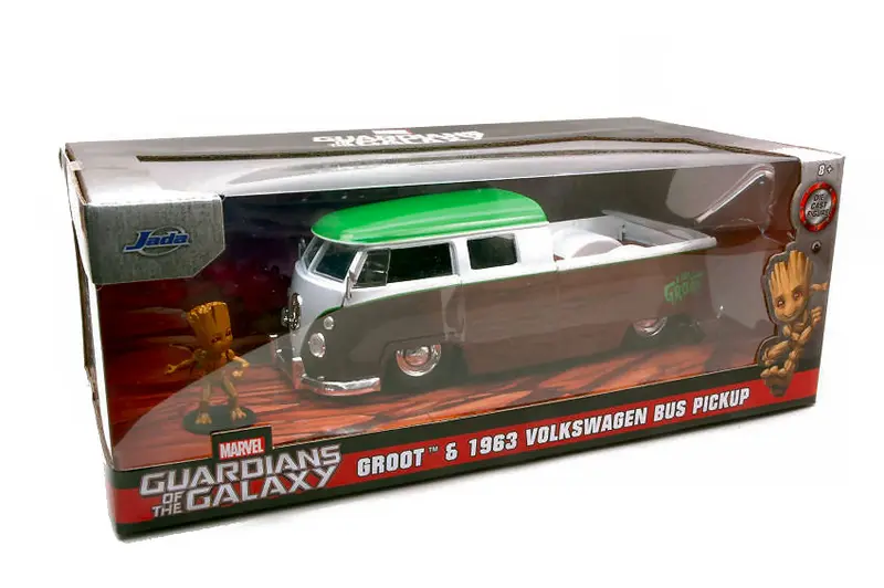 VW BUS PICK UP GUARDIANS OF THE GALAXY BROWN/WHITE 1963 W/GROOT 1