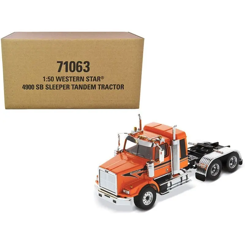 Western Star 4900 SB Tandem Sleeper Cab Truck Tractor Orange with Black Stripes "Transport Series" 1/50 Diecast Model by Diecast Masters