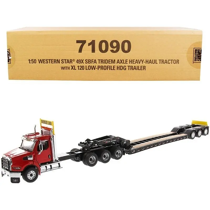 Western Star 49X SBFA Tridem Axle Heavy-Haul Tractor with XL 120 Low-Profile HDG Trailer Red and Black "Transport Series" 1/50 Diecast Model by Diecast Masters