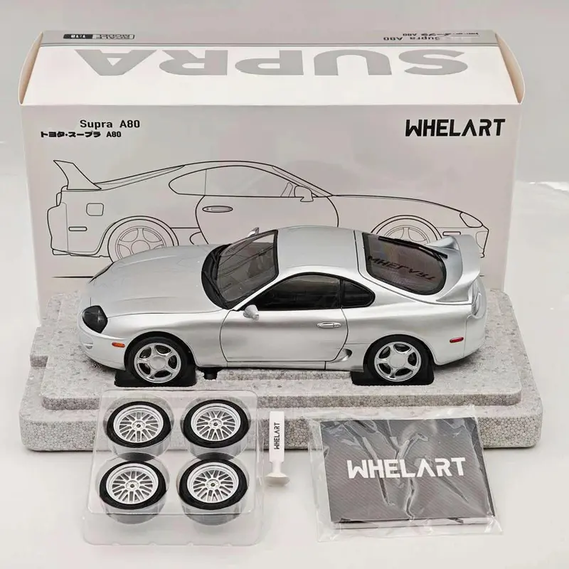 WHELART 1/18 Supra A80 RHD Silver Coupe Full-open type Diecast Model Car Limited Collection