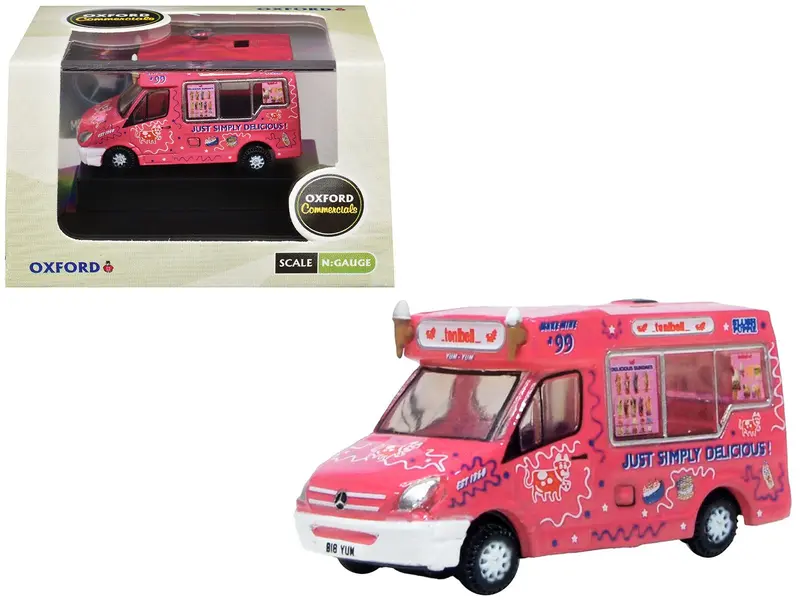 Whitby Mondial Ice Cream Van "Tonibell" Pink with Graphics 1/76 (OO) Scale Diecast Model Car by Oxford Diecast