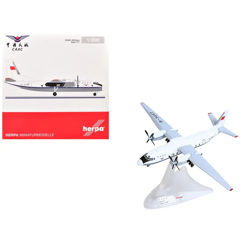 Xian Y-7 Commercial Aircraft "CAAC Airlines" (B-3457) White with Blue Stripes 1/200 Diecast Model by Herpa